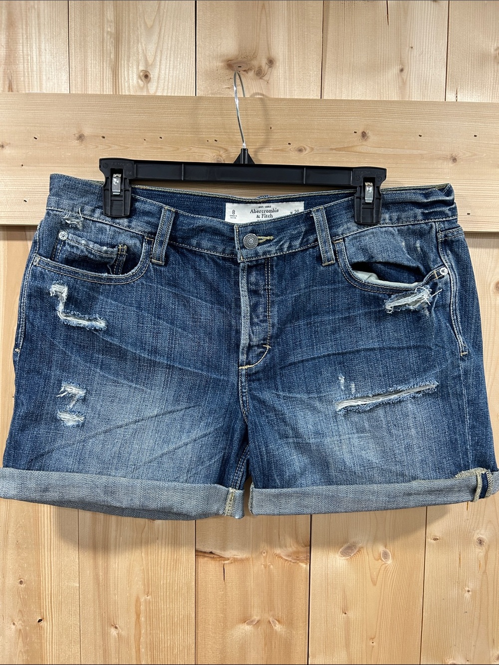 Abercrombie & Fitch Distressed High Rise Loose fit Cuffed Denim Shorts Size 8
